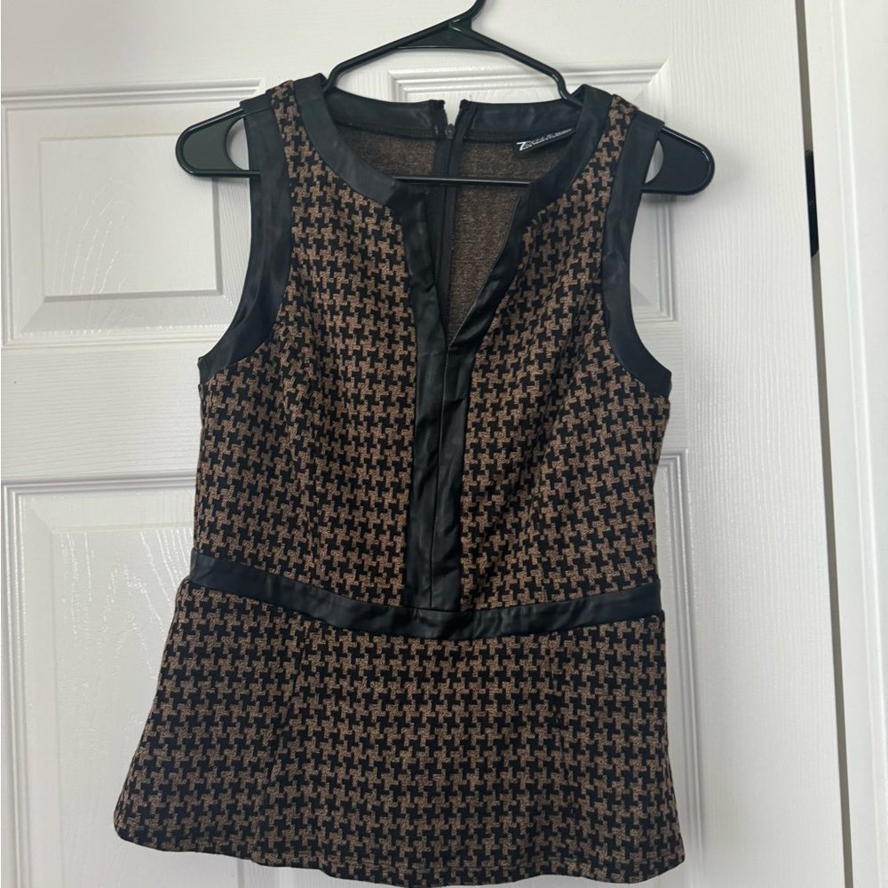 Avenue Brown and Black Houndstooth Blouse